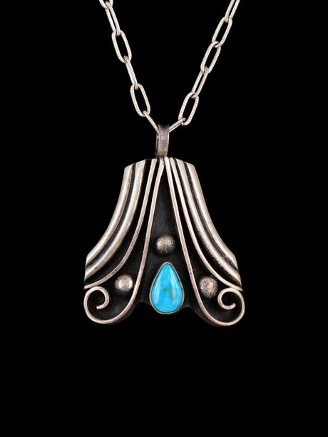 Estate Native American Sterling Silver Turquoise Pendant - PuebloDirect.com