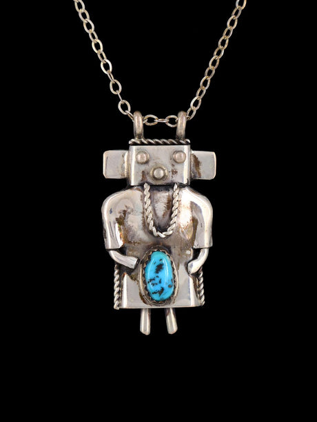 Estate Native American Sterling Silver Turquoise Kachina Pendant - PuebloDirect.com