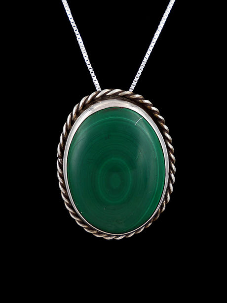 Estate Native American Sterling Silver Malachite Pendant - PuebloDirect.com