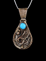 Estate Native American Sterling Silver Turquoise Eagle Pendant - PuebloDirect.com