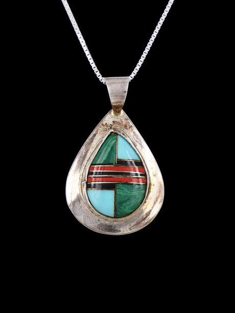 Estate Native American Sterling Silver Inlay Pendant - PuebloDirect.com