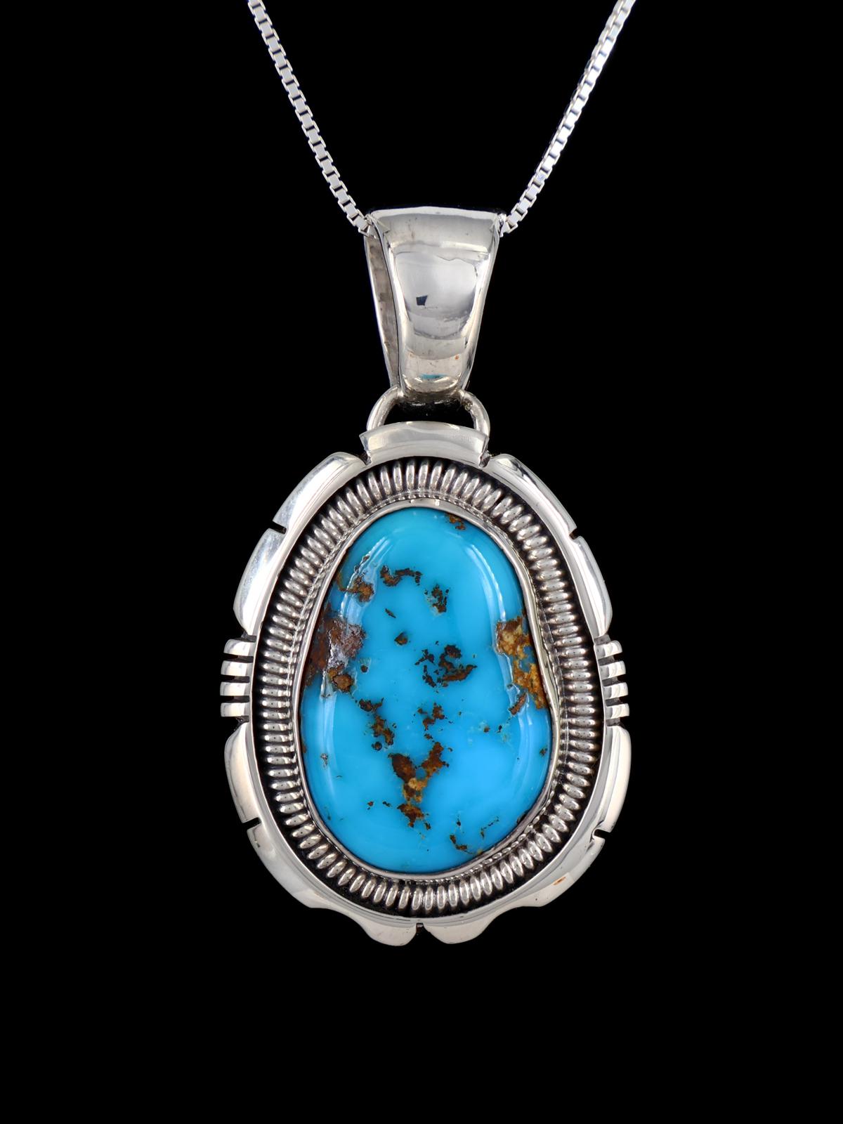 Native American Natural Turquoise Sterling Silver Pendant - PuebloDirect.com