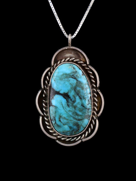 Vintage Estate Native American Jewelry Sterling Silver Kingman Turquoise Pendant - PuebloDirect.com