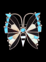 Vintage Old Zuni Inlay Butterfly Sterling Silver Pin