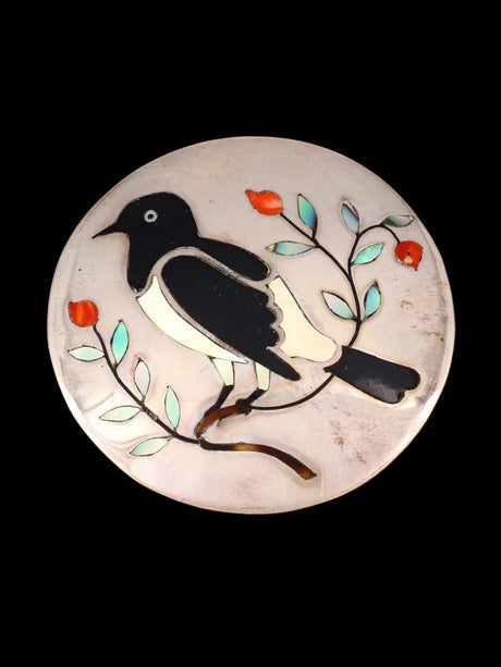 Vintage Jewelry Sterling Silver Inlaid Bird Brooch Pin - PuebloDirect.com