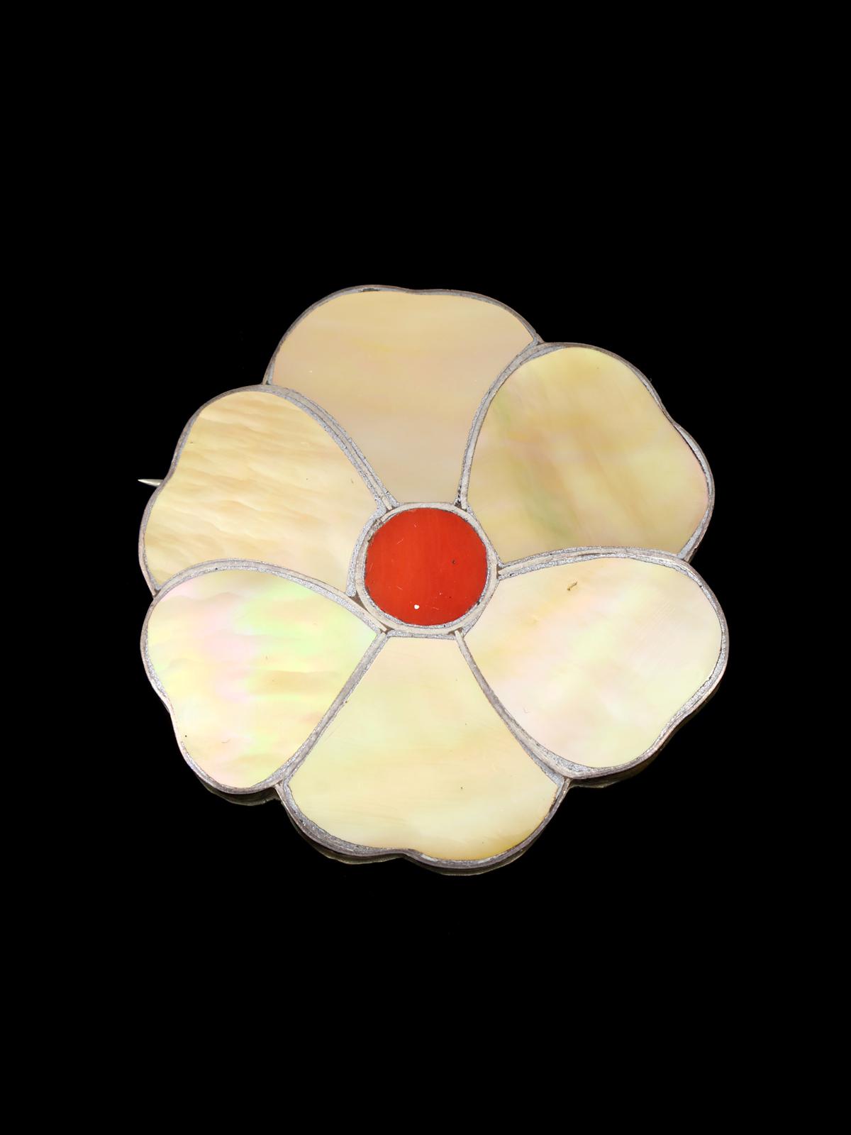 Vintage Old Zuni Flower Inlay Pin Brooch