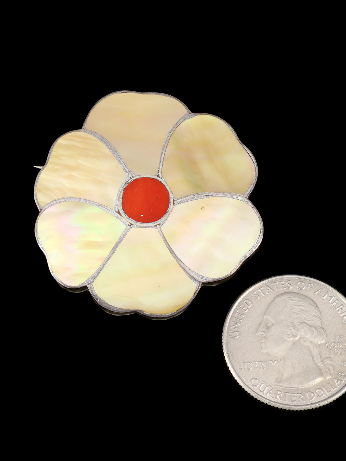 Vintage Old Zuni Flower Inlay Pin Brooch