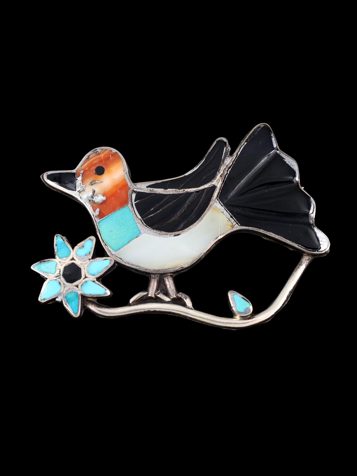 Vintage Zuni Jewelry Sterling Silver Inlaid Bird Brooch Pin - PuebloDirect.com