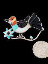 Vintage Zuni Jewelry Sterling Silver Inlaid Bird Brooch Pin - PuebloDirect.com