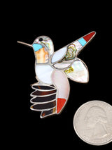 Vintage Old Zuni Inlay Hummingbird Sterling Silver Brooch Pin