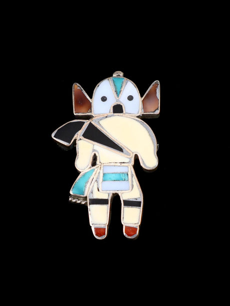 Vintage Zuni Jewelry Sterling Silver Inlaid Owl Kachina Brooch Pin - PuebloDirect.com