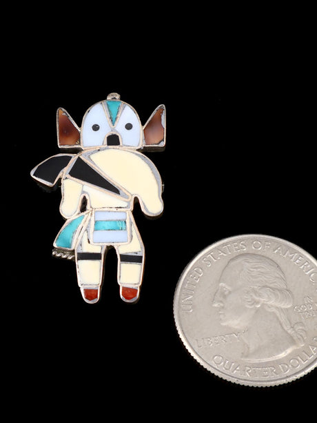 Vintage Zuni Jewelry Sterling Silver Inlaid Owl Kachina Brooch Pin - PuebloDirect.com