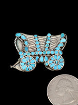 Vintage Old Zuni Covered Wagon Turquoise Inlay Pin Pendant