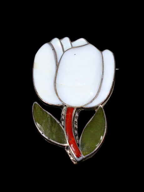 Vintage Zuni Inlay Flower Brooch Pin - PuebloDirect.com