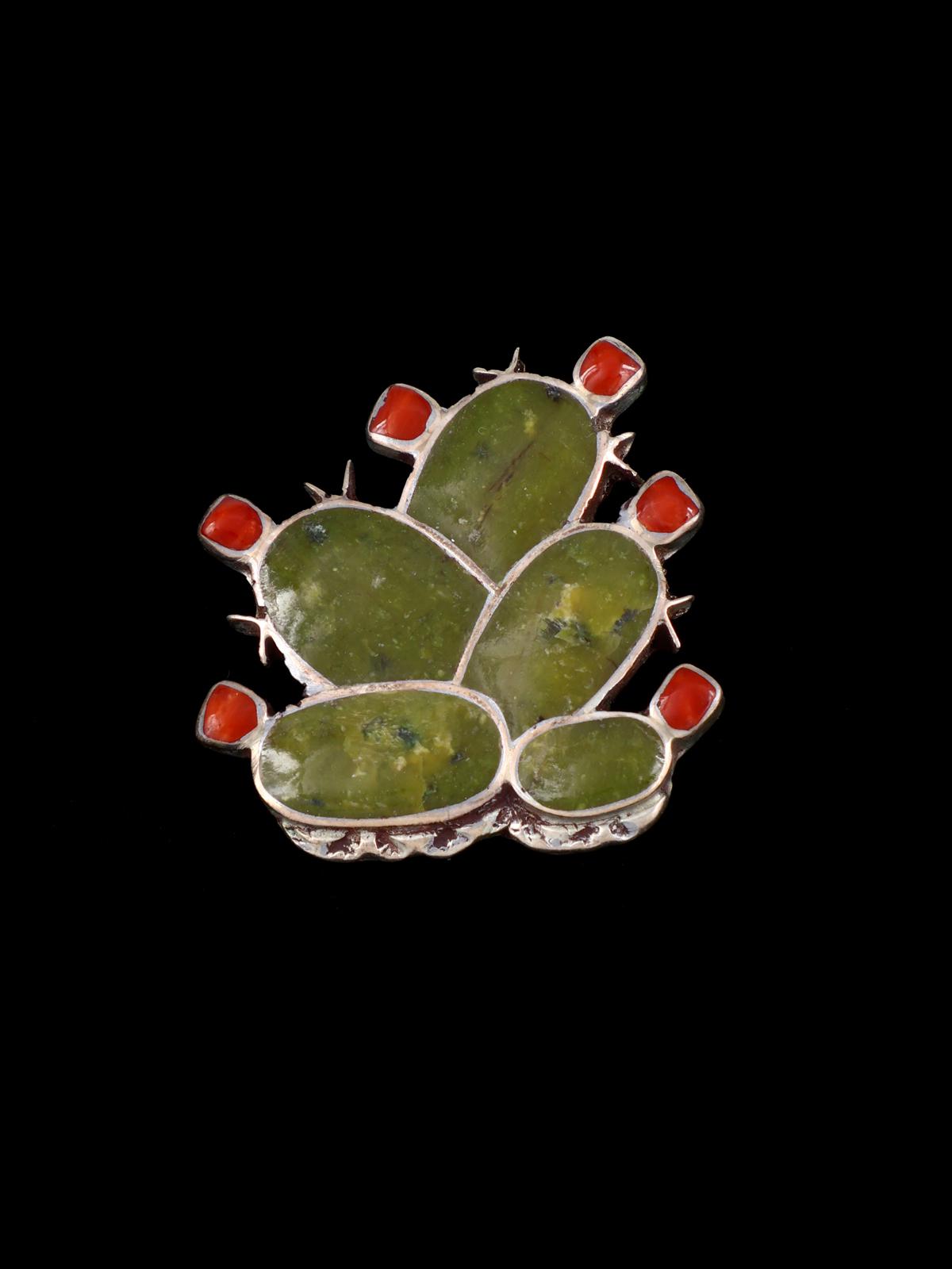 Vintage Zuni Inlay Flowering Cactus Brooch Pin - PuebloDirect.com