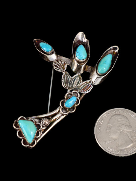 Vintage Native American Jewelry Sterling Silver Turquoise Pin - PuebloDirect.com