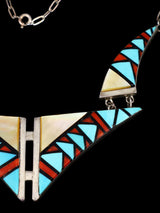 Estate Vintage Native American Inlay Sterling Silver Necklace - PuebloDirect.com