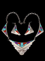 Estate Vintage Navajo Inlay Sterling Silver Necklace Set - PuebloDirect.com