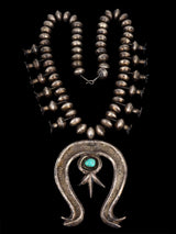 Old Native American Turquoise Sterling Silver Squash Blossom Necklace - PuebloDirect.com
