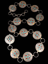 Estate Vintage Navajo Sterling Silver Chip Inlay Concho Belt