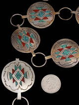 Estate Vintage Navajo Sterling Silver Chip Inlay Concho Belt