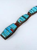 Estate Vintage Native American Sterling Silver Turquoise Inlay Concho Belt