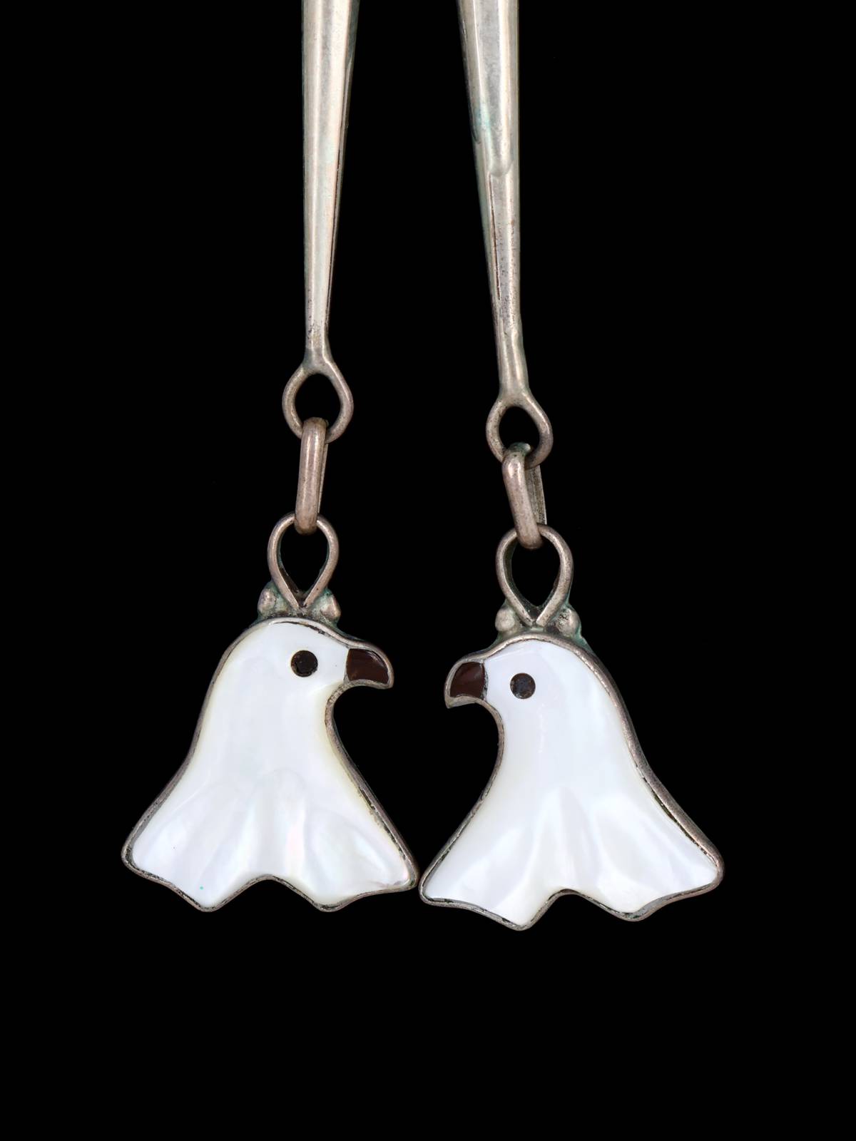 Old Vintage Zuni Jewelry Sterling Silver Inlay Eagle Bolo Tie - PuebloDirect.com