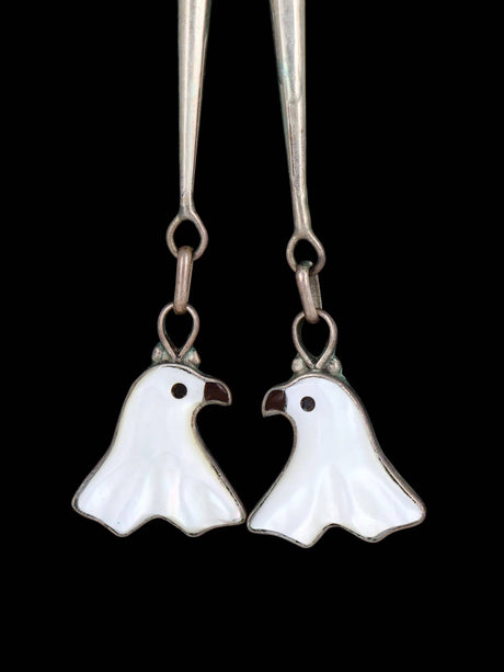 Old Vintage Zuni Jewelry Sterling Silver Inlay Eagle Bolo Tie - PuebloDirect.com