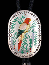 Old Vintage Native Jewelry Sterling Silver Inlay Parrot Bolo Tie - PuebloDirect.com