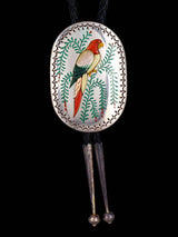 Old Vintage Native Jewelry Sterling Silver Inlay Parrot Bolo Tie - PuebloDirect.com