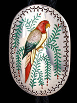 Old Vintage Native Jewelry Sterling Silver Inlay Parrot Bolo Tie - PuebloDirect.com
