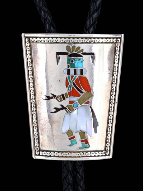 Old Zuni Inlay Jewelry Sterling Silver Kachina Bolo Tie - PuebloDirect.com