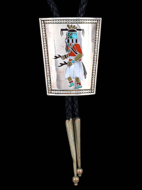 Old Zuni Inlay Jewelry Sterling Silver Kachina Bolo Tie - PuebloDirect.com