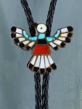 Vintage Zuni Sterling Silver Inlay Eagle Bolo Tie