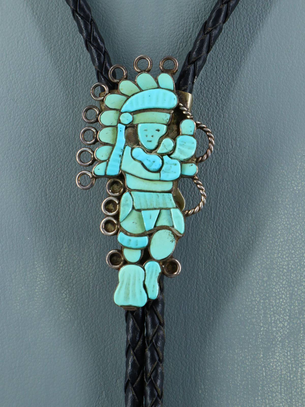 Old Vintage Zuni Jewelry Sterling Silver Inlay Hoop Dancer Bolo Tie