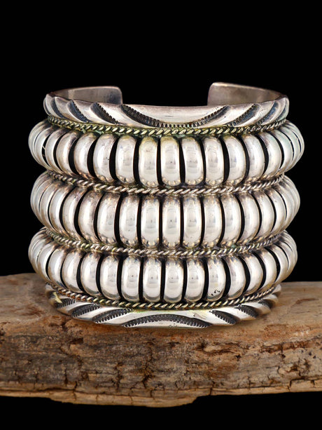 Vintage Estate Native American Heavy Sterling Silver Cuff Bracelet - PuebloDirect.com
