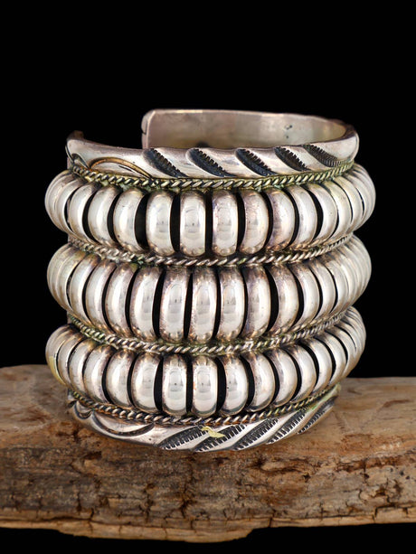 Vintage Estate Native American Heavy Sterling Silver Cuff Bracelet - PuebloDirect.com