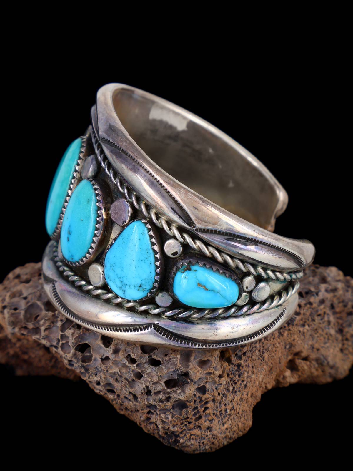 Estate Native American Morenci Turquoise Sterling Silver Bracelet - PuebloDirect.com
