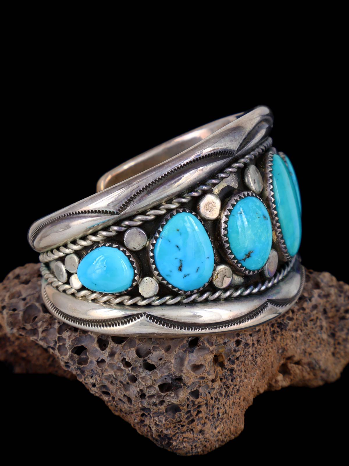 Estate Native American Morenci Turquoise Sterling Silver Bracelet - PuebloDirect.com