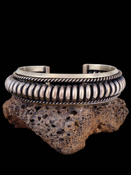 Vintage Navajo Heavy Sterling Silver Cuff Twisted Coil Bracelet - PuebloDirect.com