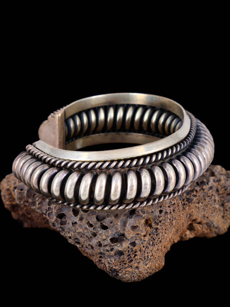 Vintage Navajo Heavy Sterling Silver Cuff Twisted Coil Bracelet - PuebloDirect.com