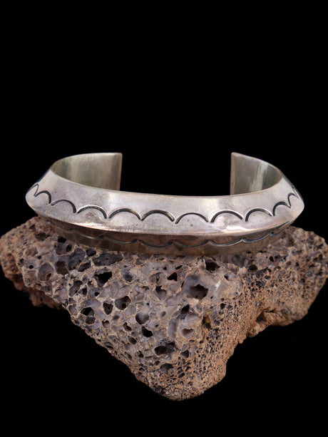 Vintage Estate Navajo Heavy Sterling Silver Triangle Cuff Bracelet - PuebloDirect.com