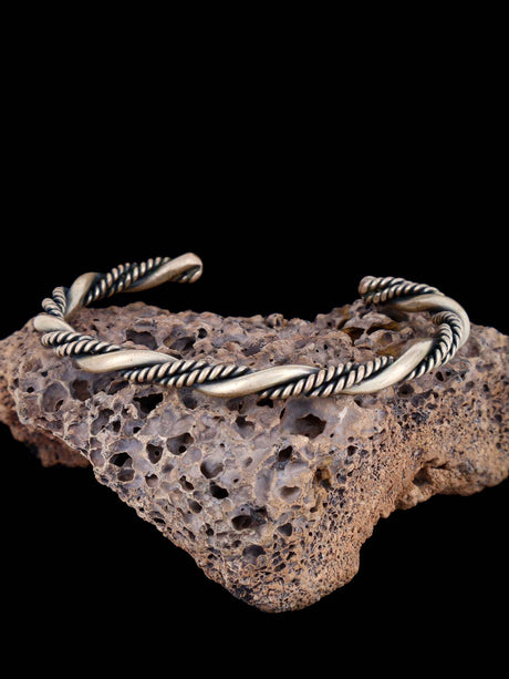 Vintage Estate Sterling Silver Twisted Rope Cuff Bracelet - PuebloDirect.com