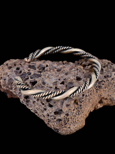 Vintage Estate Sterling Silver Twisted Rope Cuff Bracelet - PuebloDirect.com