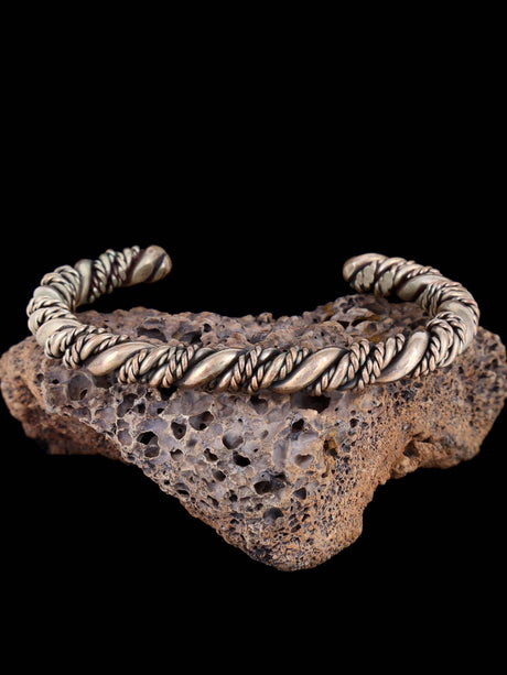Vintage Estate Sterling Silver Twisted Rope Cuff Bracelet - PuebloDirect.com