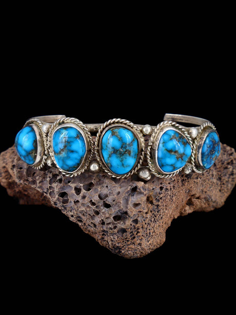 Vintage Estate Sterling Silver Turquoise Cuff Bracelet - PuebloDirect.com