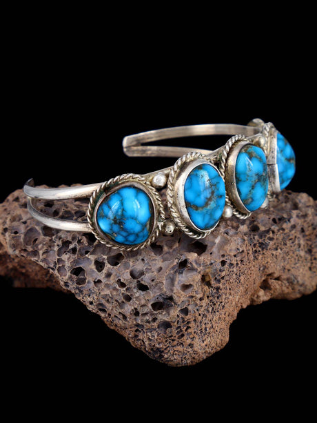 Vintage Estate Sterling Silver Turquoise Cuff Bracelet - PuebloDirect.com