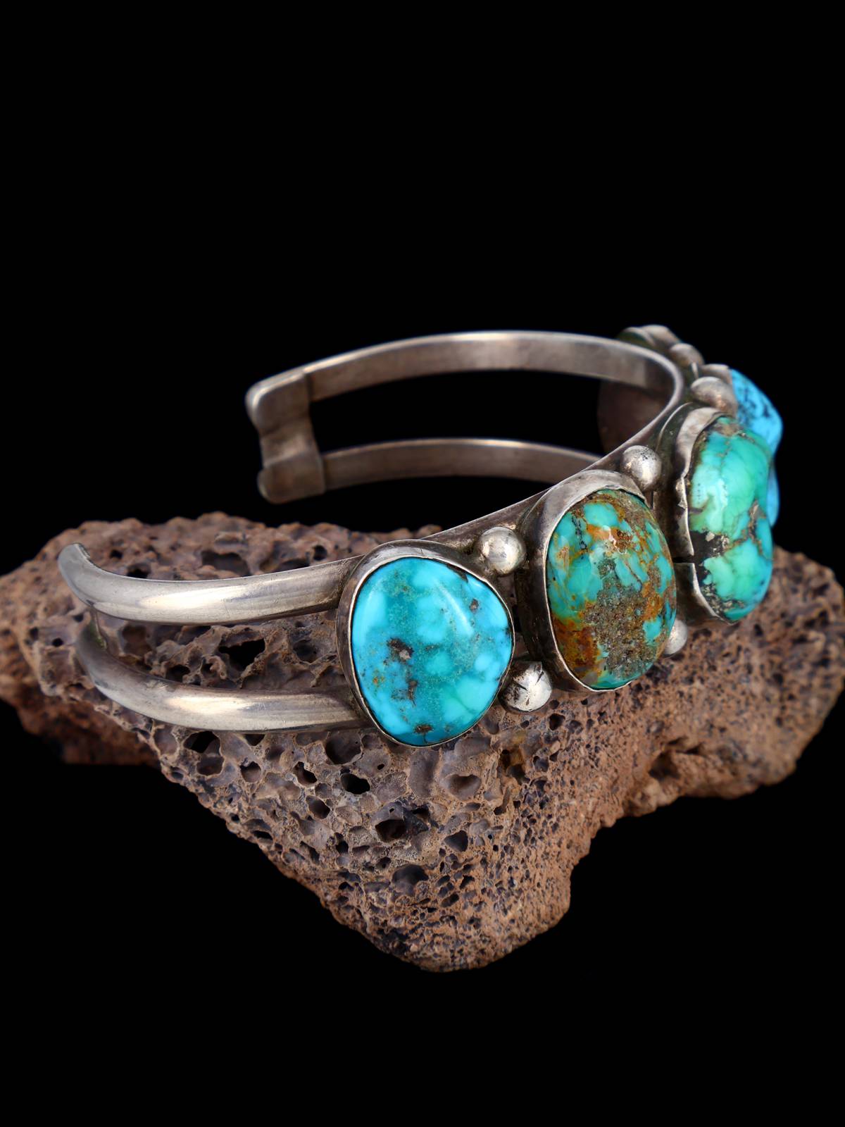 Vintage Estate Sterling Silver Turquoise Cuff Bracelet - PuebloDirect.com