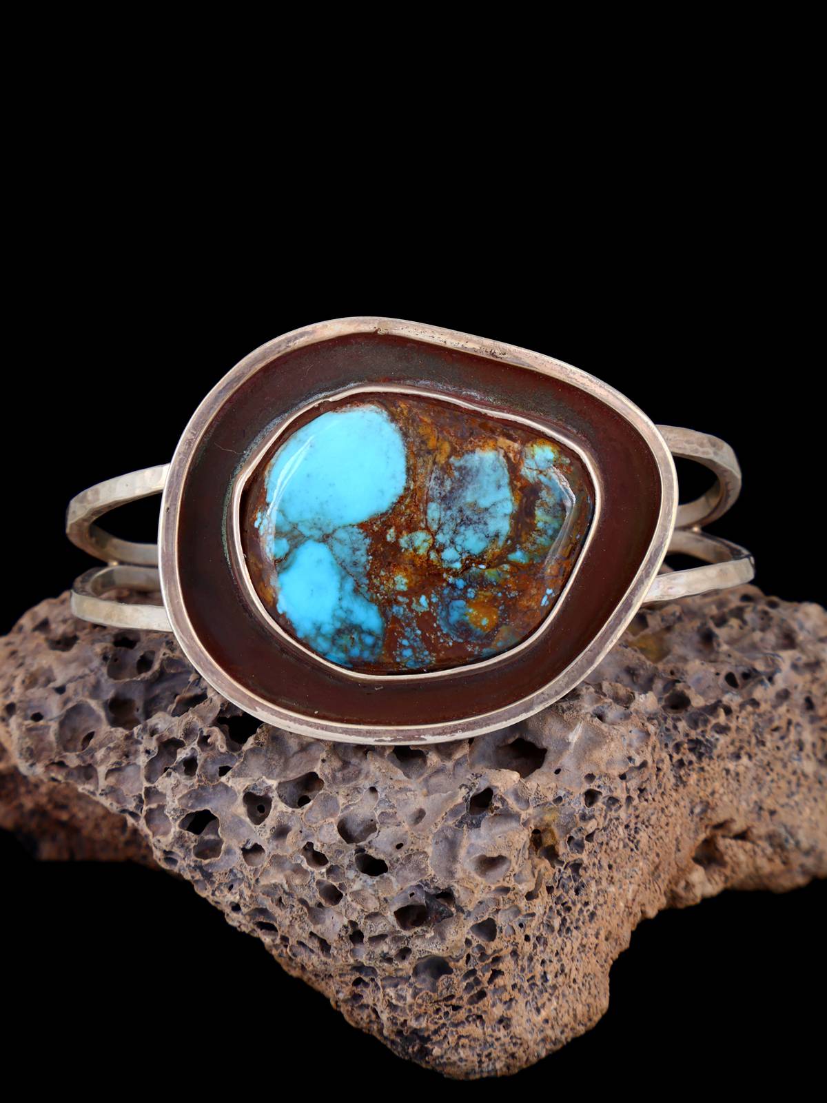 Vintage Southwest Sterling Silver Bisbee Turquoise Cuff Bracelet - PuebloDirect.com