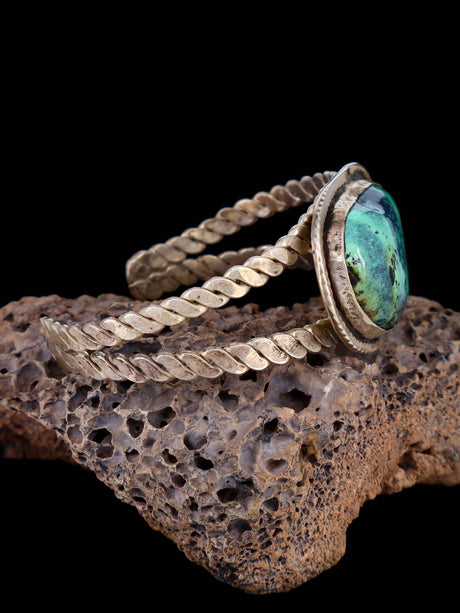 Vintage Estate Sterling Silver Turquoise Cuff Bracelet - PuebloDirect.com
